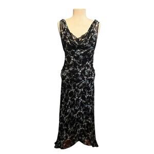 Robbie Bee Vintage 90s Silk Floral Cowl Neck Dress Size 10 NWT